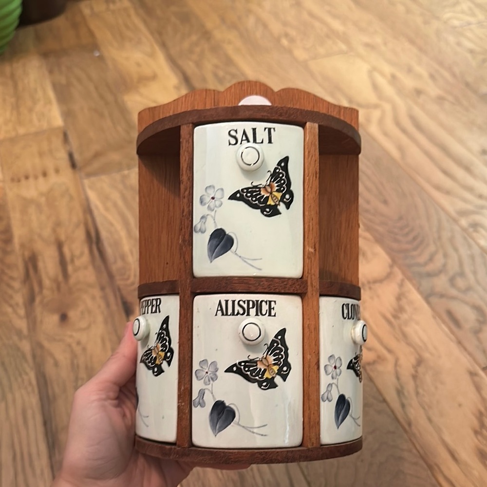 Butterfly Spice Rack with White and Brown Accents